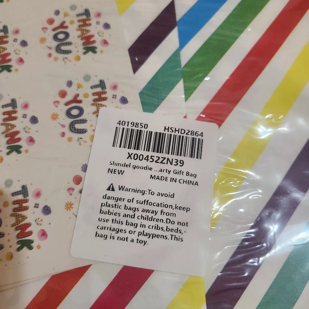 Shindel Rainbow Striped Party Favor Bags With Thank You Sealing Stickers 24 Pcs